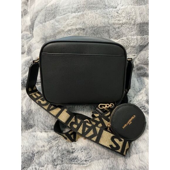 Karl Lagerfeld Black and Gold Crossbody bag Eiffel Tower Coin/bag charm NWT *** - Picture 2 of 6